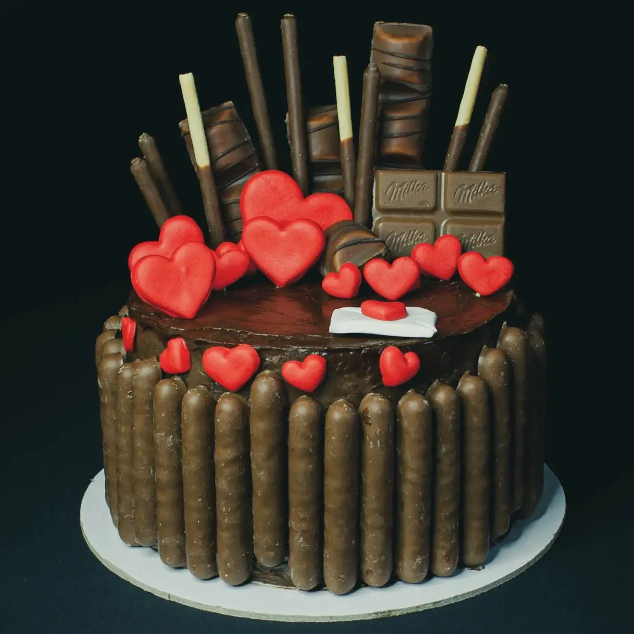 Chocolate cake decorated for valentines day